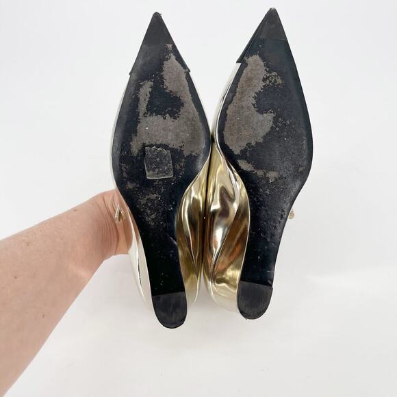 Chanel Laminated Metallic Calfskin Grosgrain Cap Toe CC Pointed Toe Wedge EU 37 - Picture 13 of 15